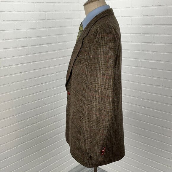 Unbranded Blazer Men‎ 44 Brown Red Plaid Tweed 1 Button Wool VTG Hungary - Picture 3 of 14